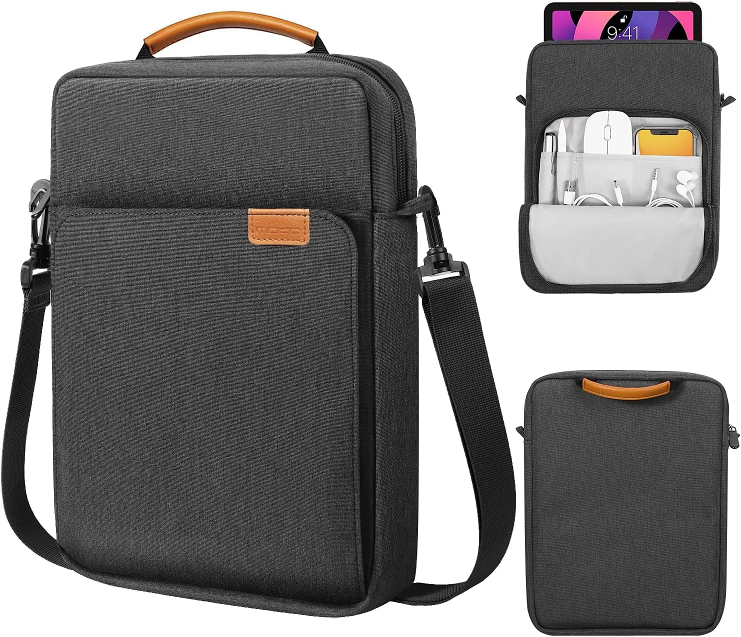 MoKo 12.9 Inch Tablet Sleeve Bag,Fits with 13 Inch New iPad Pro M4 & Air M2 2024,iPad Pro 12.9 M2&M1,Surface Laptop Go 12.4,Galaxy Tab S8 /S9  12.4,Handle Carrying Case with Shoulder Strap,Black &Gray