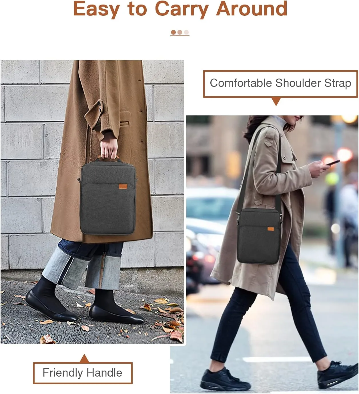 MoKo 12.9 Inch Tablet Sleeve Bag,Fits with 13 Inch New iPad Pro M4 & Air M2 2024,iPad Pro 12.9 M2&M1,Surface Laptop Go 12.4,Galaxy Tab S8 /S9  12.4,Handle Carrying Case with Shoulder Strap,Black &Gray