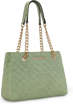 Montana West MEDIUM Tote Bag for Women Quilted Chain Handbags Shoulder Purse