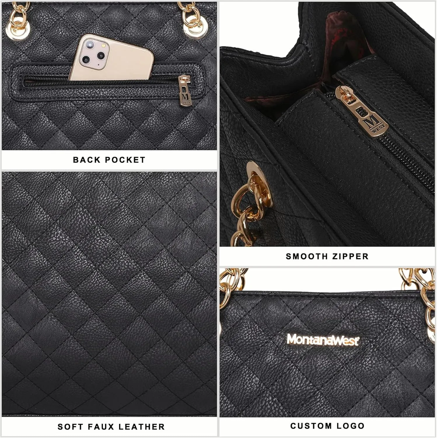 Montana West MEDIUM Tote Bag for Women Quilted Chain Handbags Shoulder Purse