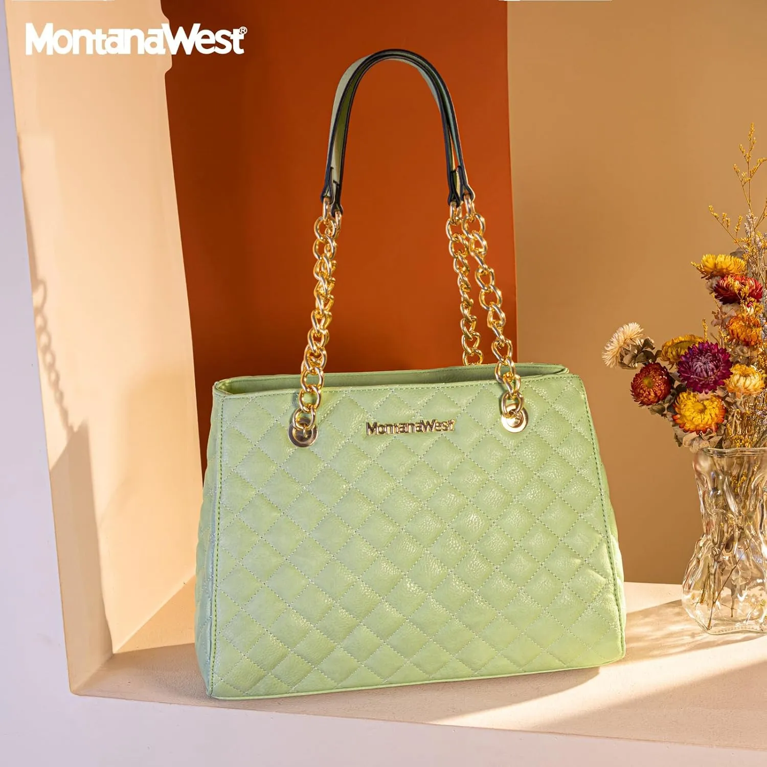 Montana West MEDIUM Tote Bag for Women Quilted Chain Handbags Shoulder Purse