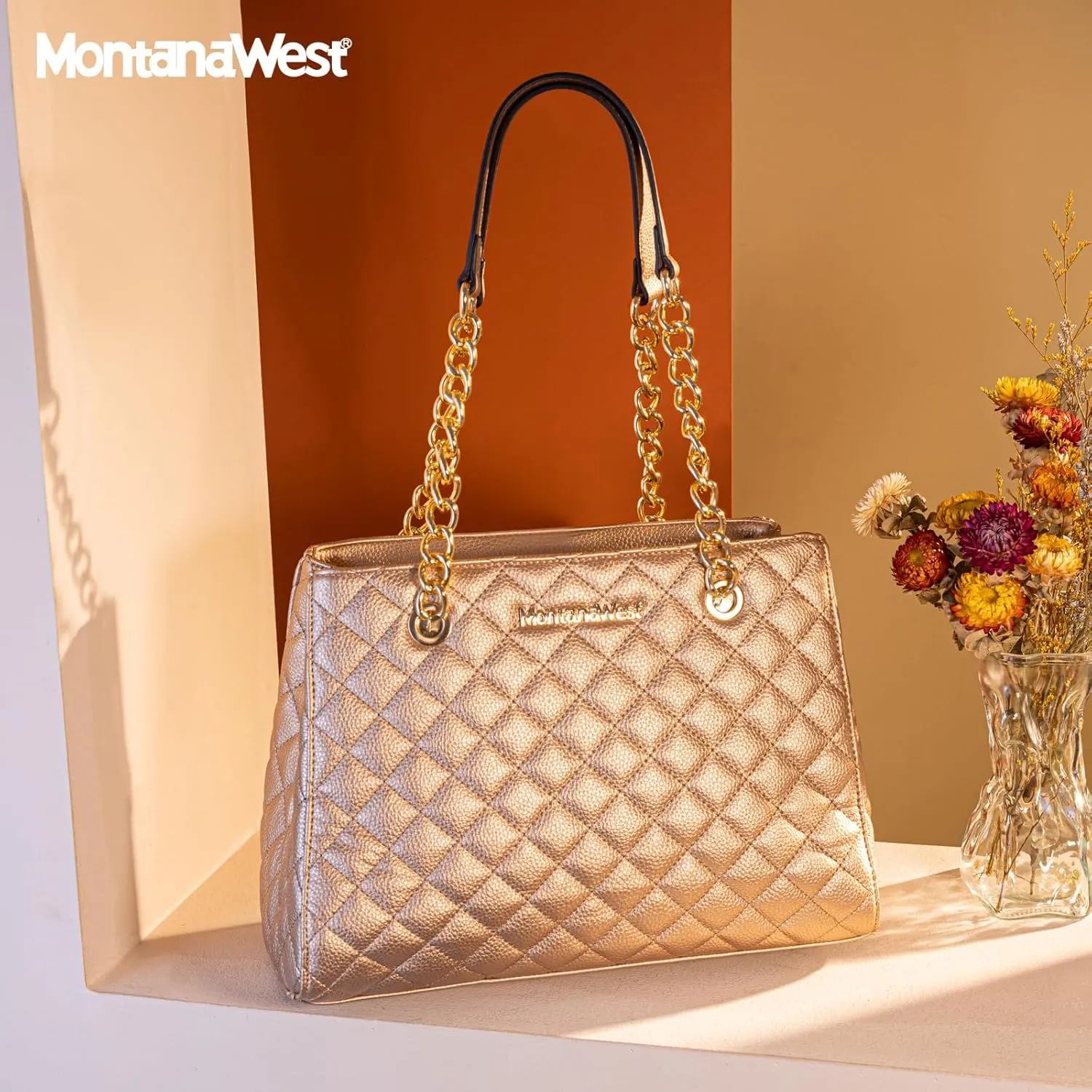 Montana West MEDIUM Tote Bag for Women Quilted Chain Handbags Shoulder Purse