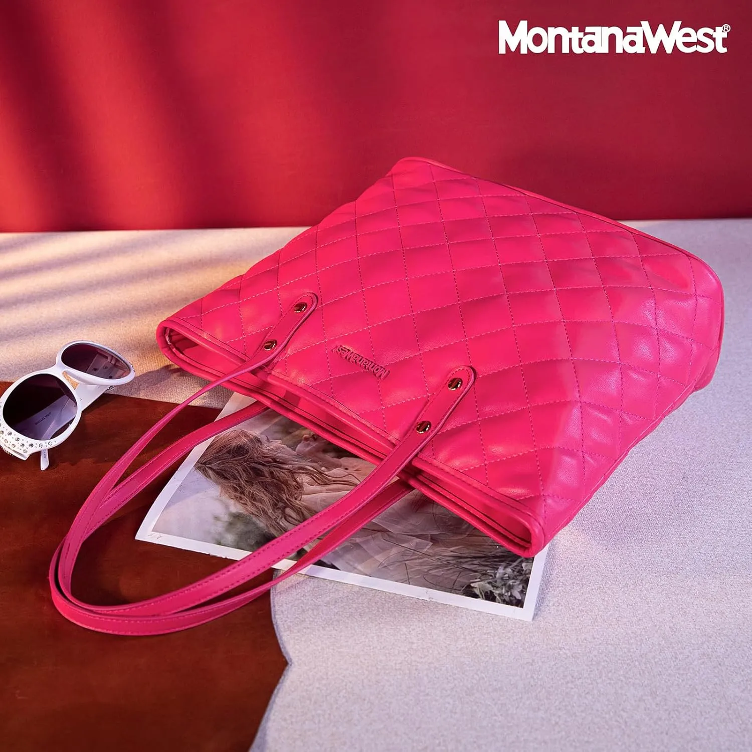 Montana West Quilted Tote Bag for Women Large Shoulder Bag Fashion Handbags with Top Zipper