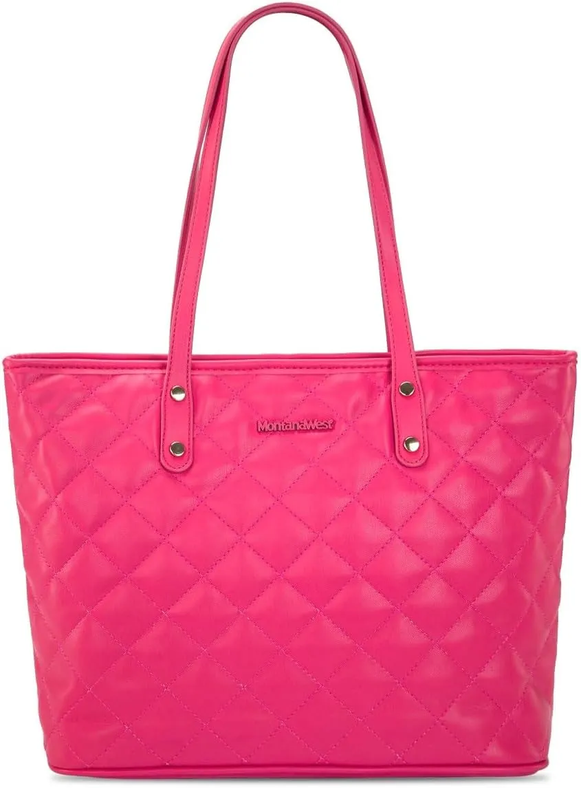 Montana West Quilted Tote Bag for Women Large Shoulder Bag Fashion Handbags with Top Zipper