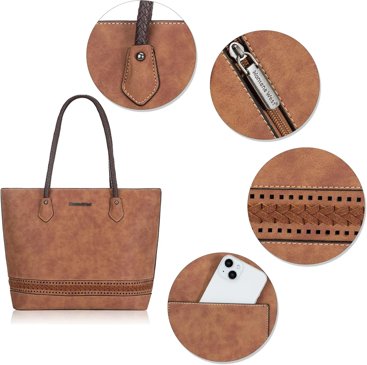 Montana West Woven Tote Bags for Women Medium Purses and Handbags with Concealed Carry Back Zipper Pocket