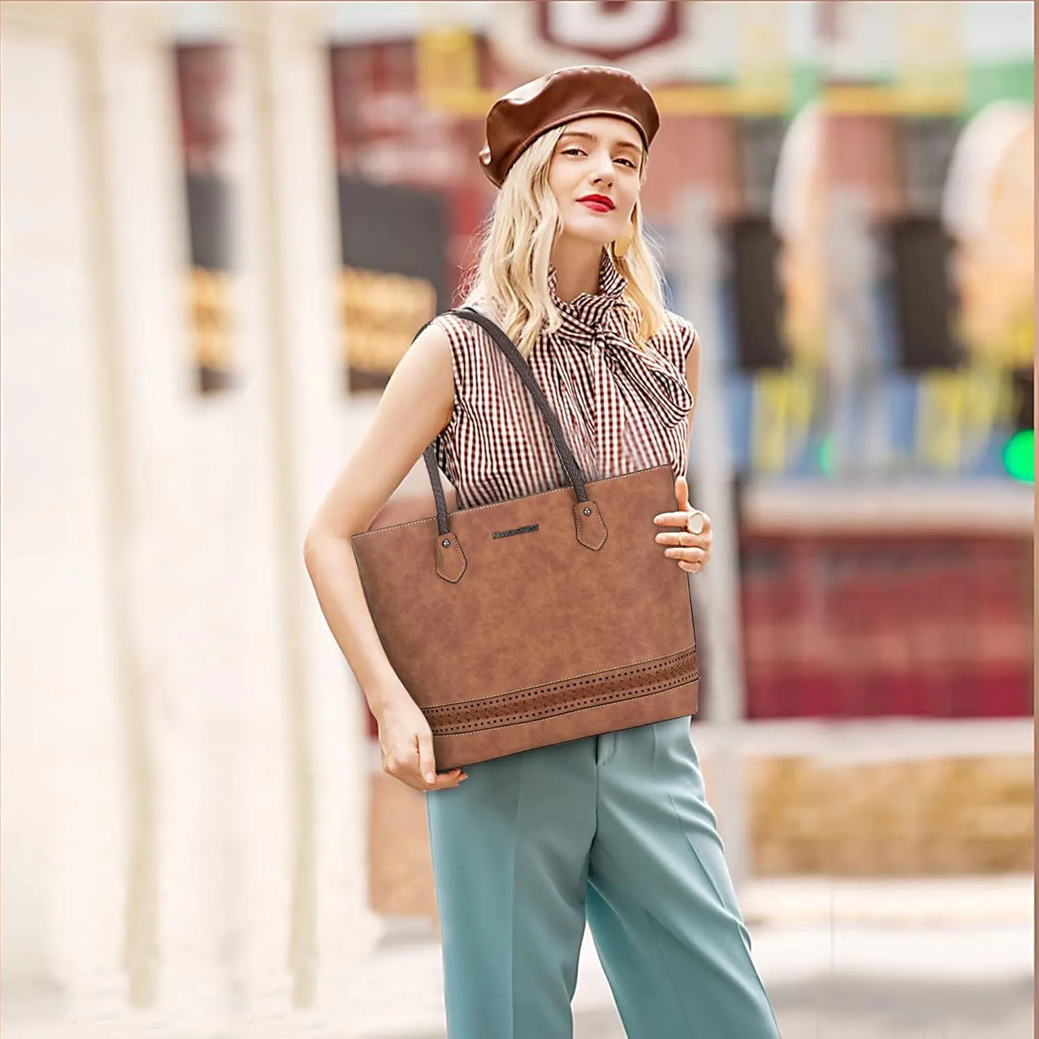 Montana West Woven Tote Bags for Women Medium Purses and Handbags with Concealed Carry Back Zipper Pocket