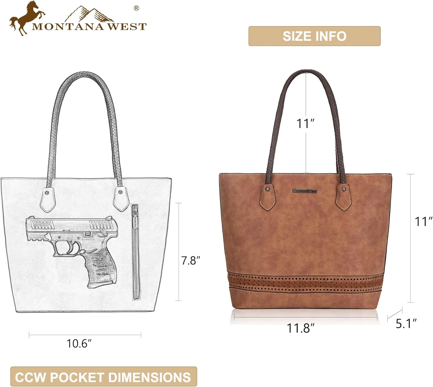 Montana West Woven Tote Bags for Women Medium Purses and Handbags with Concealed Carry Back Zipper Pocket
