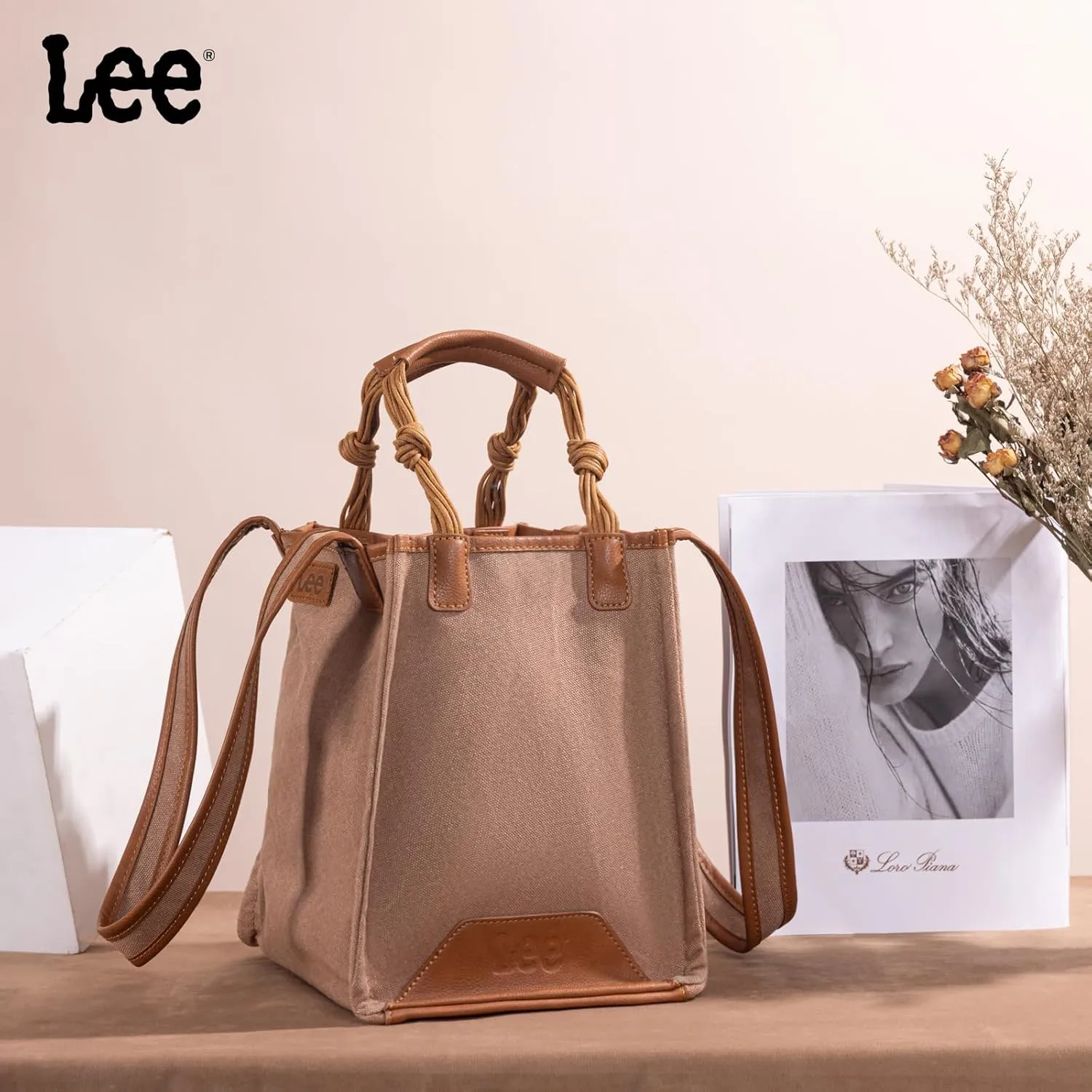 Montana West x Lee Canvas Tote Bag for Women Square Shoulder Handbag with Multiple Pockets for Work