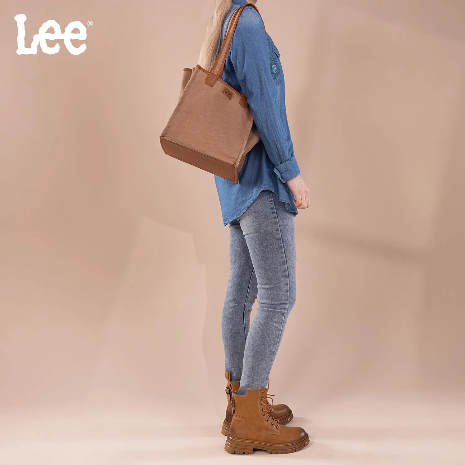Montana West x Lee Canvas Tote Bag for Women Square Shoulder Handbag with Multiple Pockets for Work