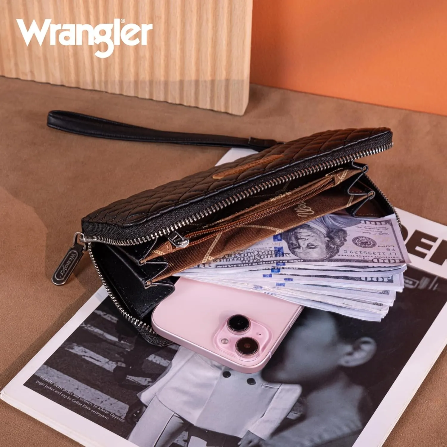 Montana West X Wrangler Large Quilted Wallet for Women with a Detachable Wristlet & Rfid Lining