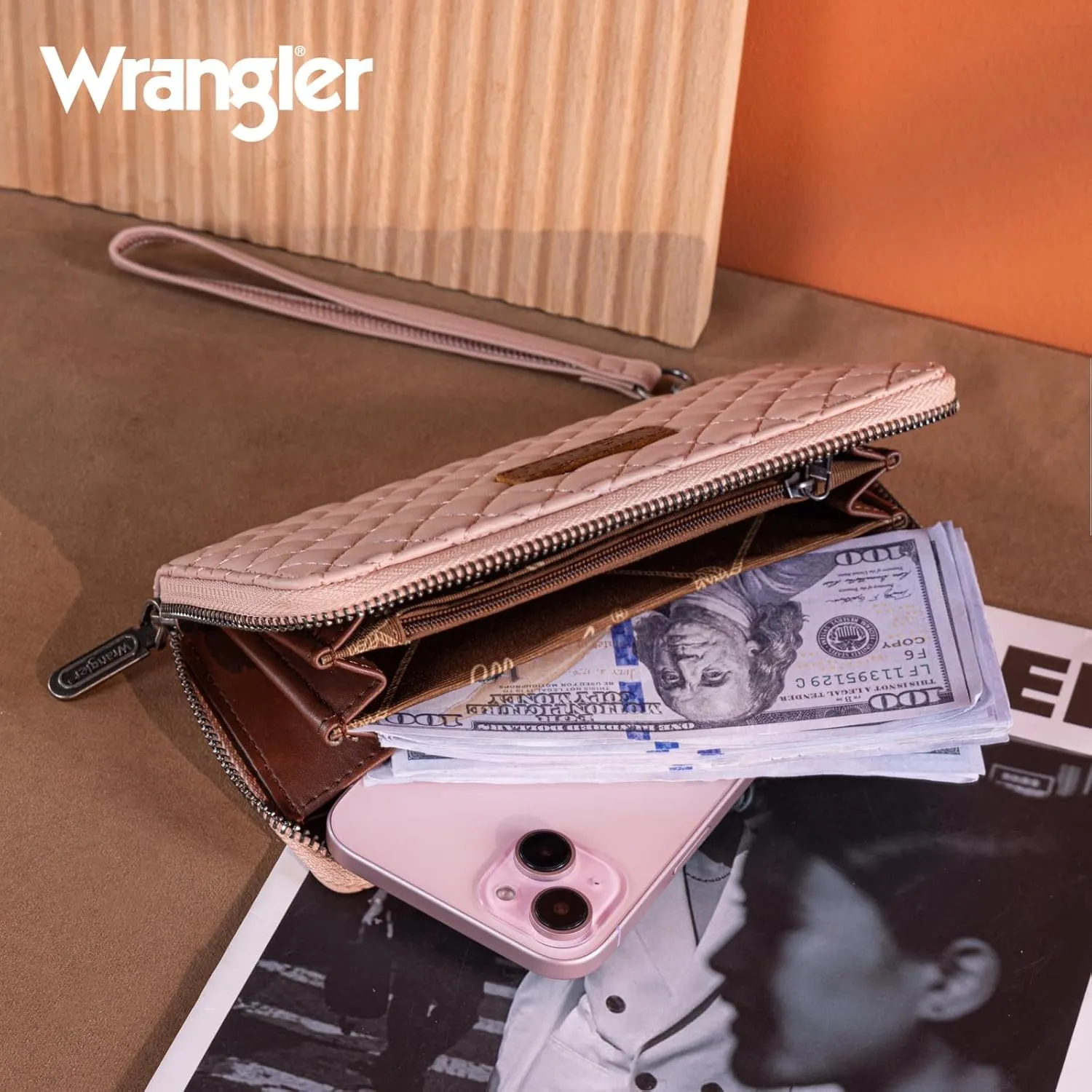 Montana West X Wrangler Large Quilted Wallet for Women with a Detachable Wristlet & Rfid Lining