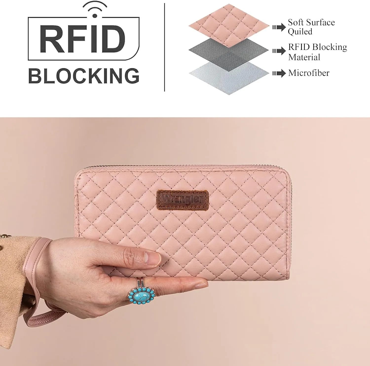 Montana West X Wrangler Large Quilted Wallet for Women with a Detachable Wristlet & Rfid Lining