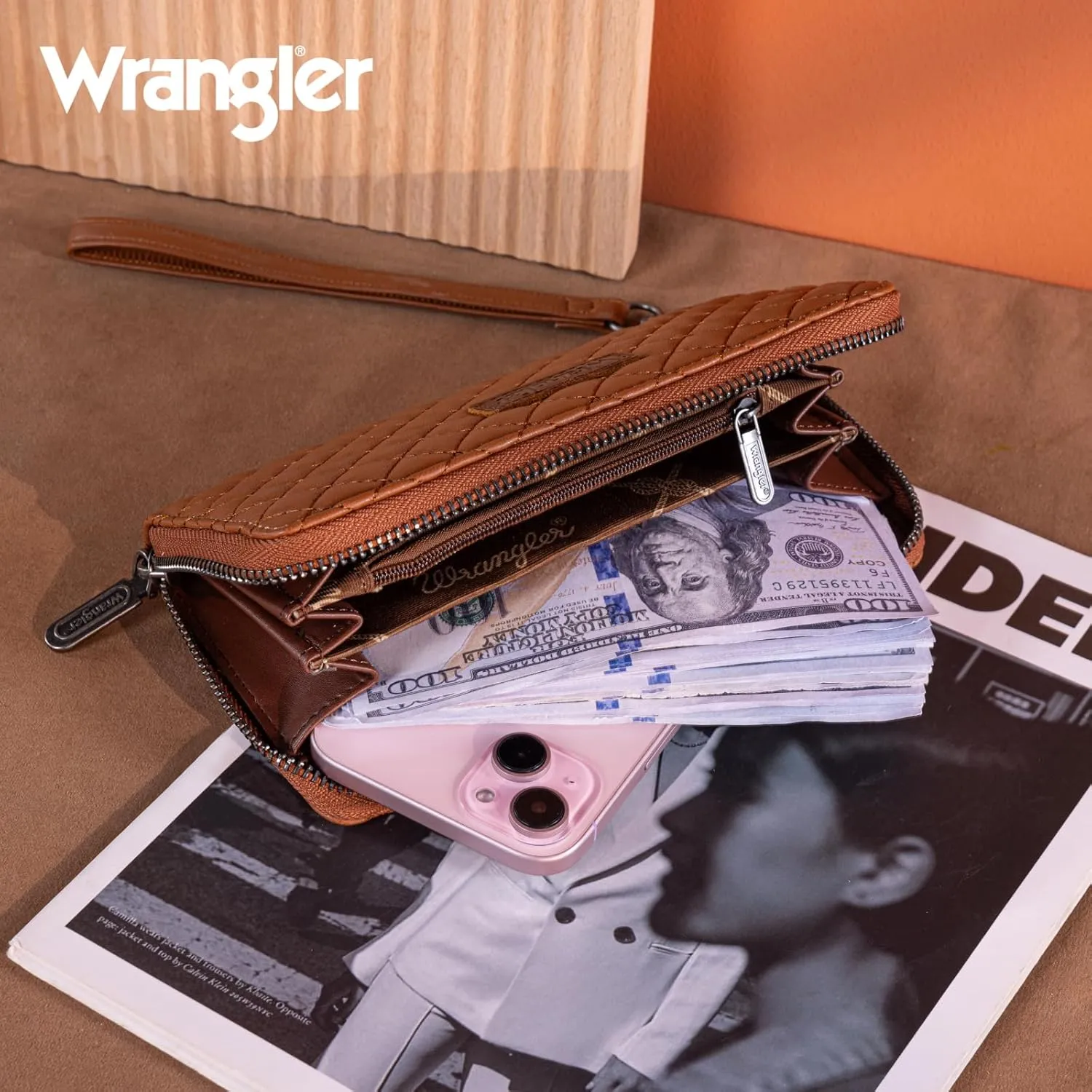 Montana West X Wrangler Large Quilted Wallet for Women with a Detachable Wristlet & Rfid Lining