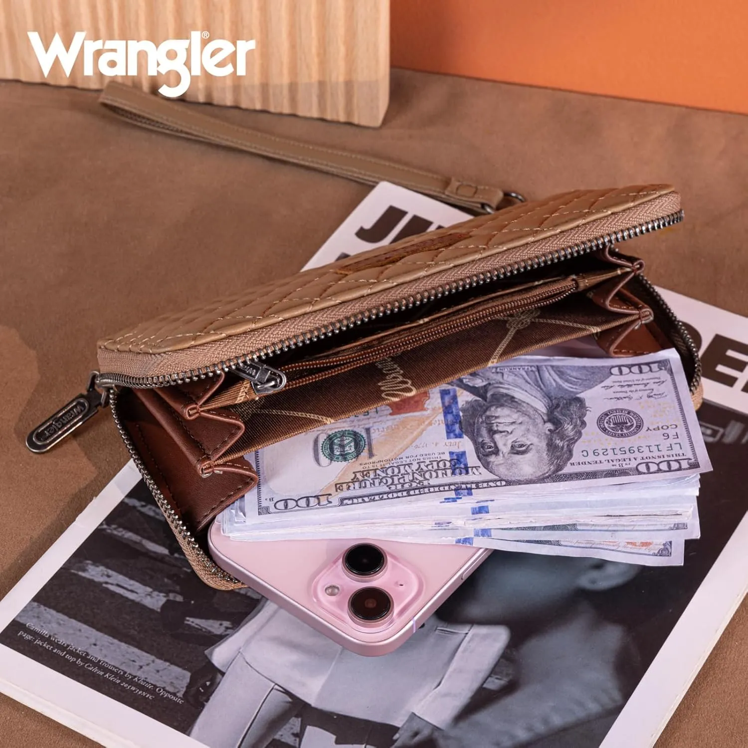 Montana West X Wrangler Large Quilted Wallet for Women with a Detachable Wristlet & Rfid Lining