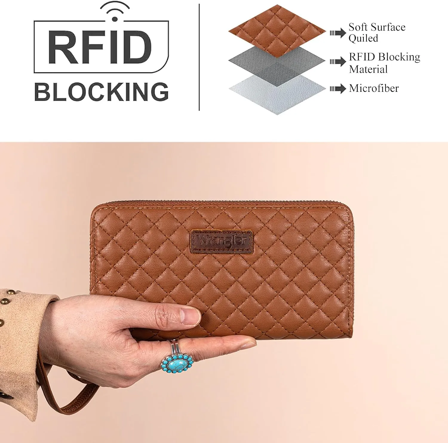 Montana West X Wrangler Large Quilted Wallet for Women with a Detachable Wristlet & Rfid Lining