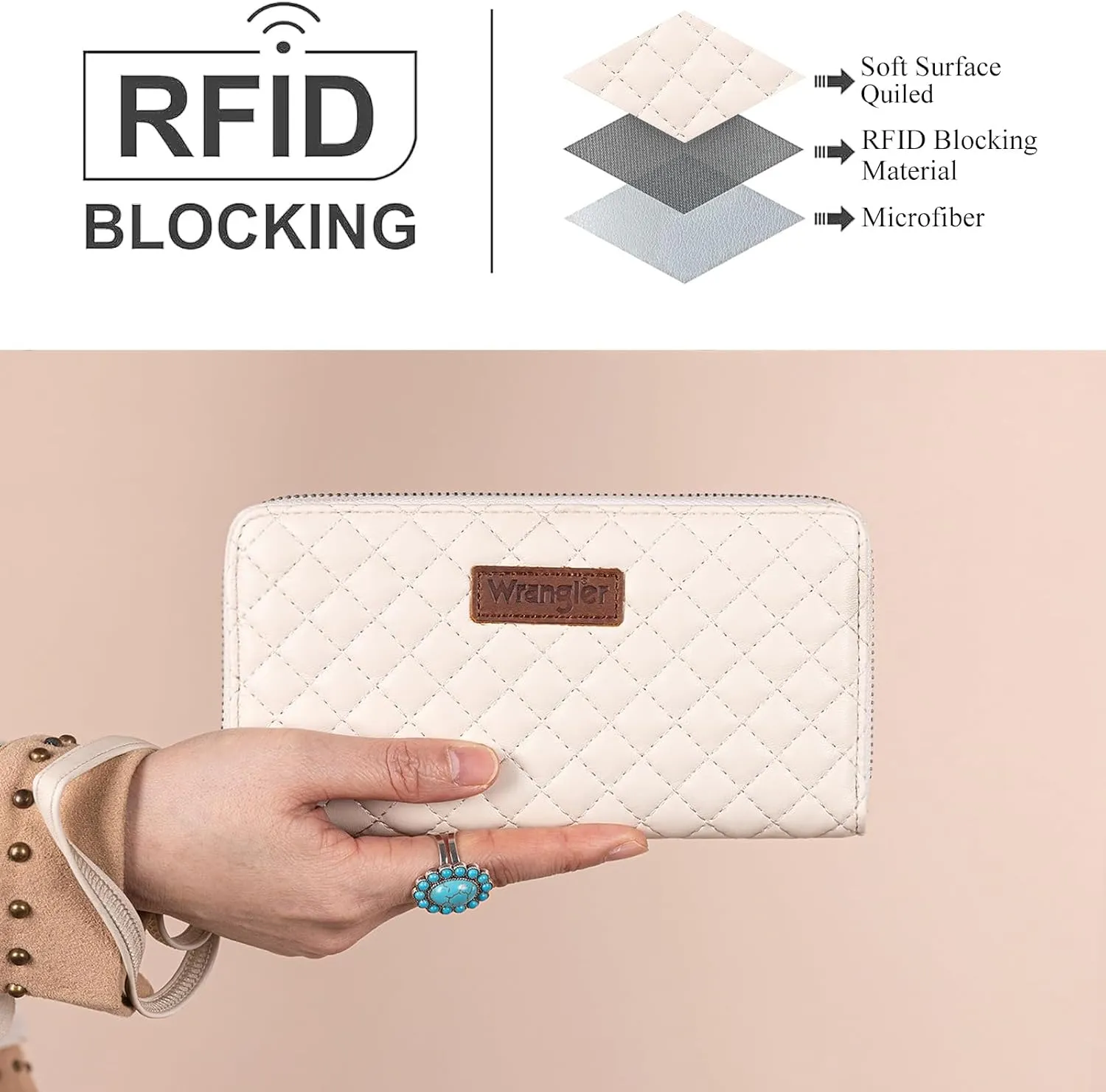 Montana West X Wrangler Large Quilted Wallet for Women with a Detachable Wristlet & Rfid Lining