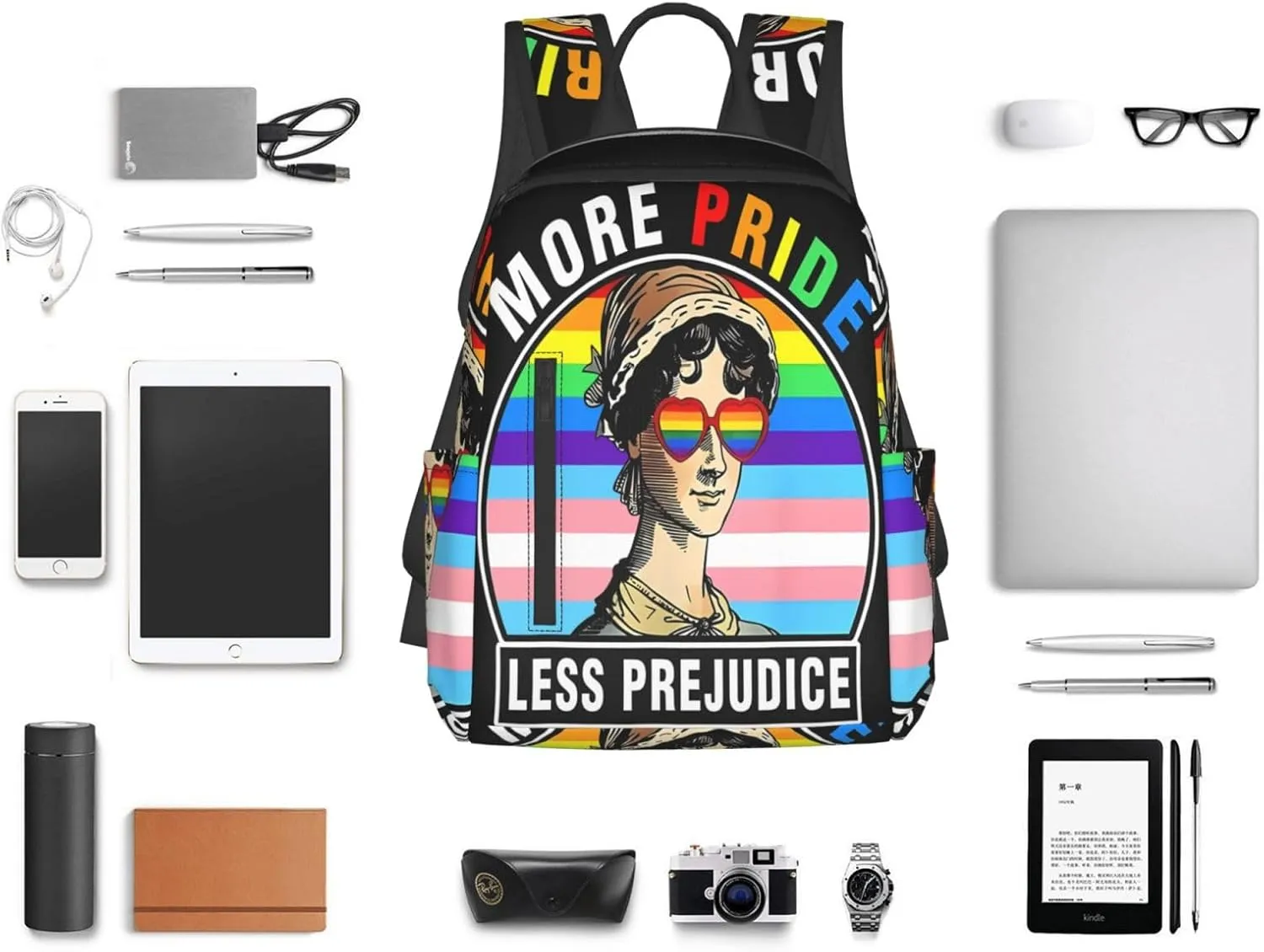 More Pride Less Prejudice LGBT Rainbow Gay Travel Laptop Backpack Casual Backpacks Double Shoulder Daypack Notebook Rucksack Work Bags Sports Bag for Gym Hiking Camping Beach