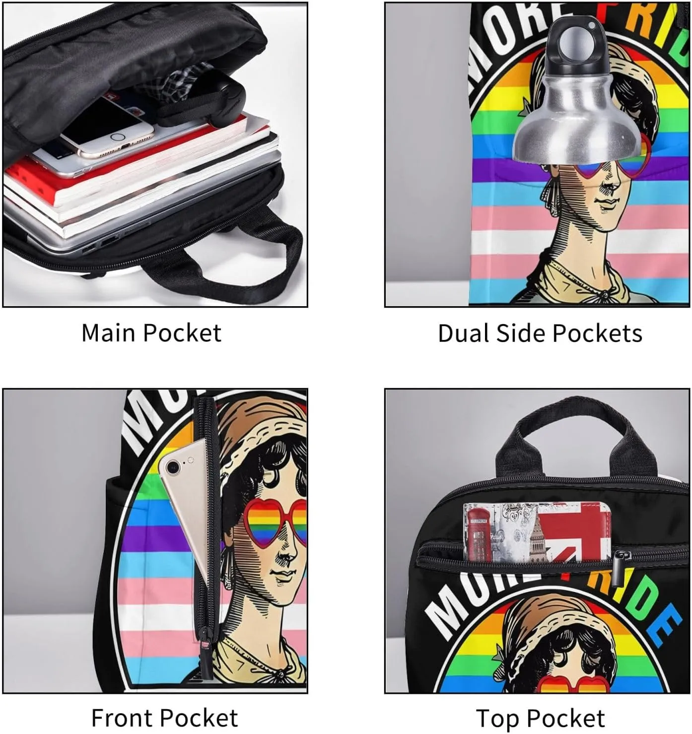 More Pride Less Prejudice LGBT Rainbow Gay Travel Laptop Backpack Casual Backpacks Double Shoulder Daypack Notebook Rucksack Work Bags Sports Bag for Gym Hiking Camping Beach