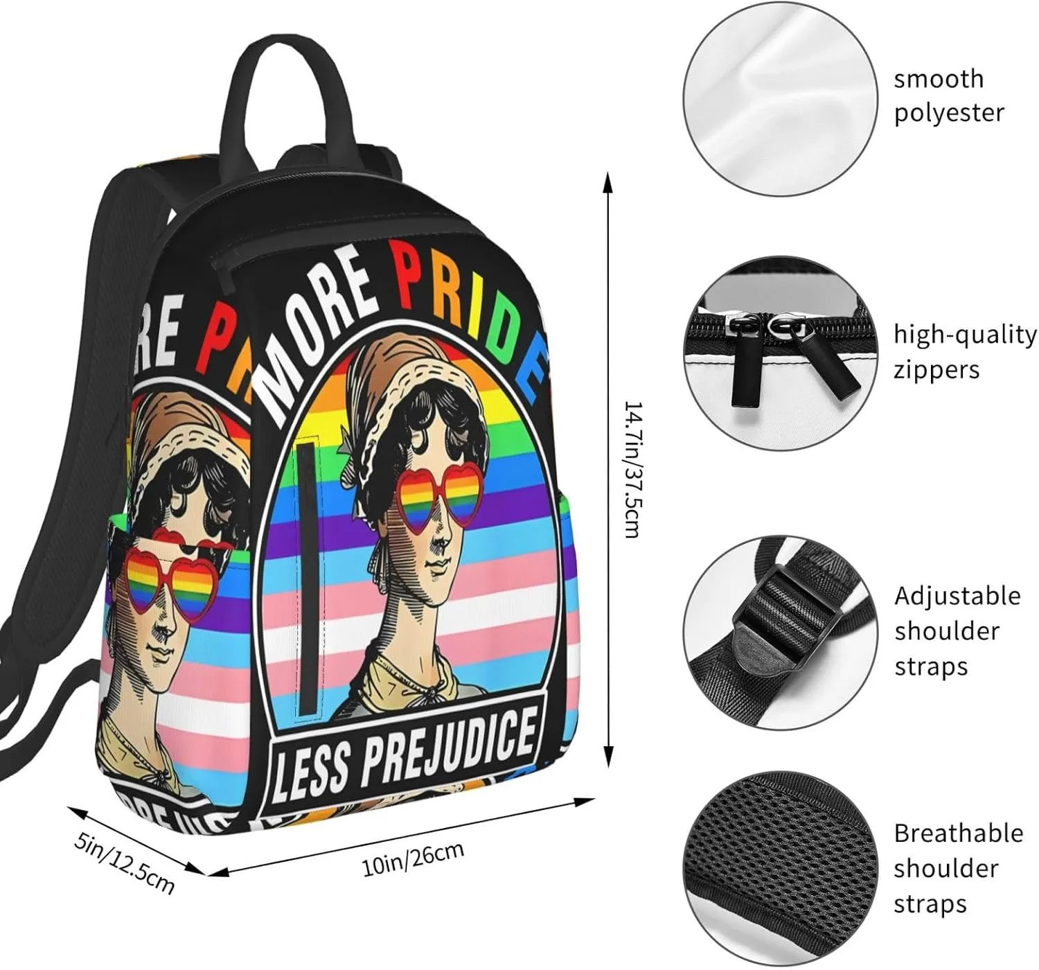 More Pride Less Prejudice LGBT Rainbow Gay Travel Laptop Backpack Casual Backpacks Double Shoulder Daypack Notebook Rucksack Work Bags Sports Bag for Gym Hiking Camping Beach