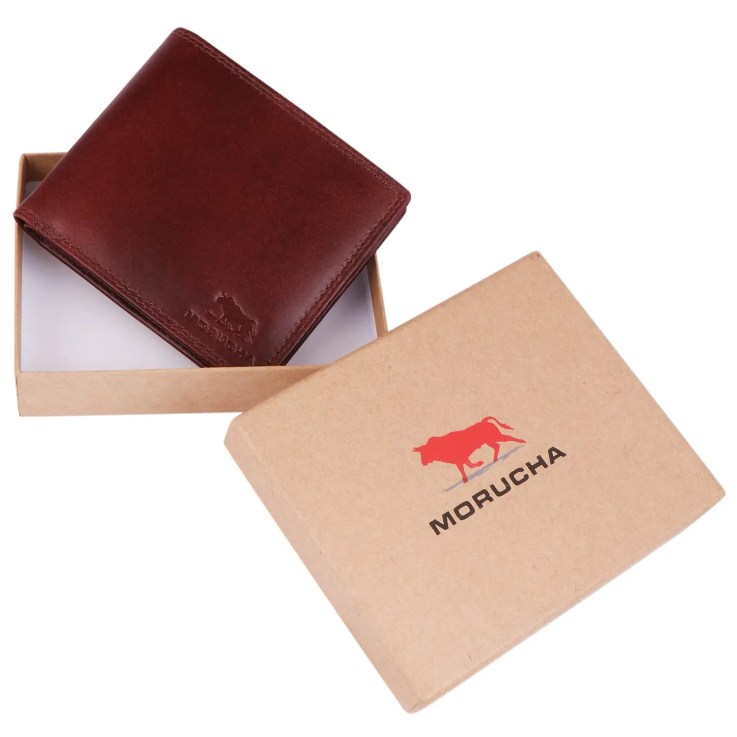 MORUCHA Mens RFID Blocking Real Soft Leather Passcase Wallet M-115 Burgundy