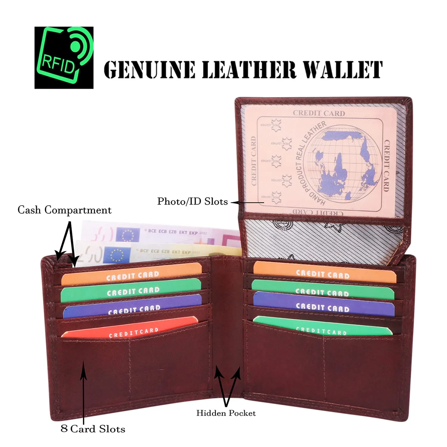 MORUCHA Mens RFID Blocking Real Soft Leather Passcase Wallet M-115 Burgundy