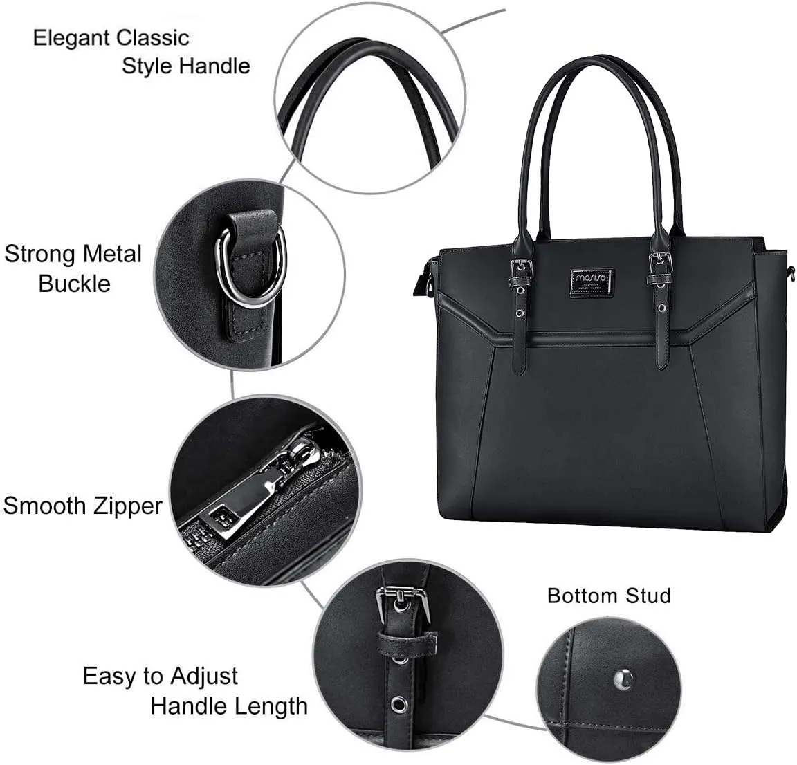 MOSISO 17 inch Women Laptop Tote Bag with Shockproof Compartment, Black
