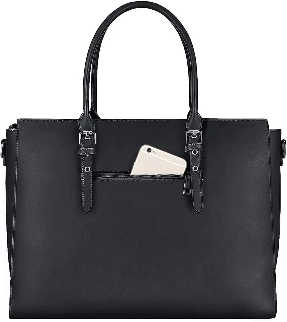 MOSISO 17 inch Women Laptop Tote Bag with Shockproof Compartment, Black