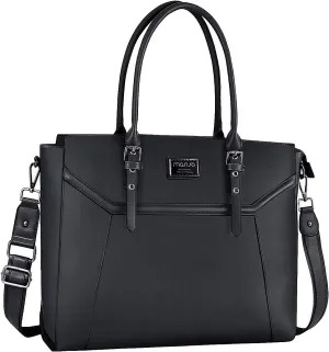 MOSISO 17 inch Women Laptop Tote Bag with Shockproof Compartment, Black
