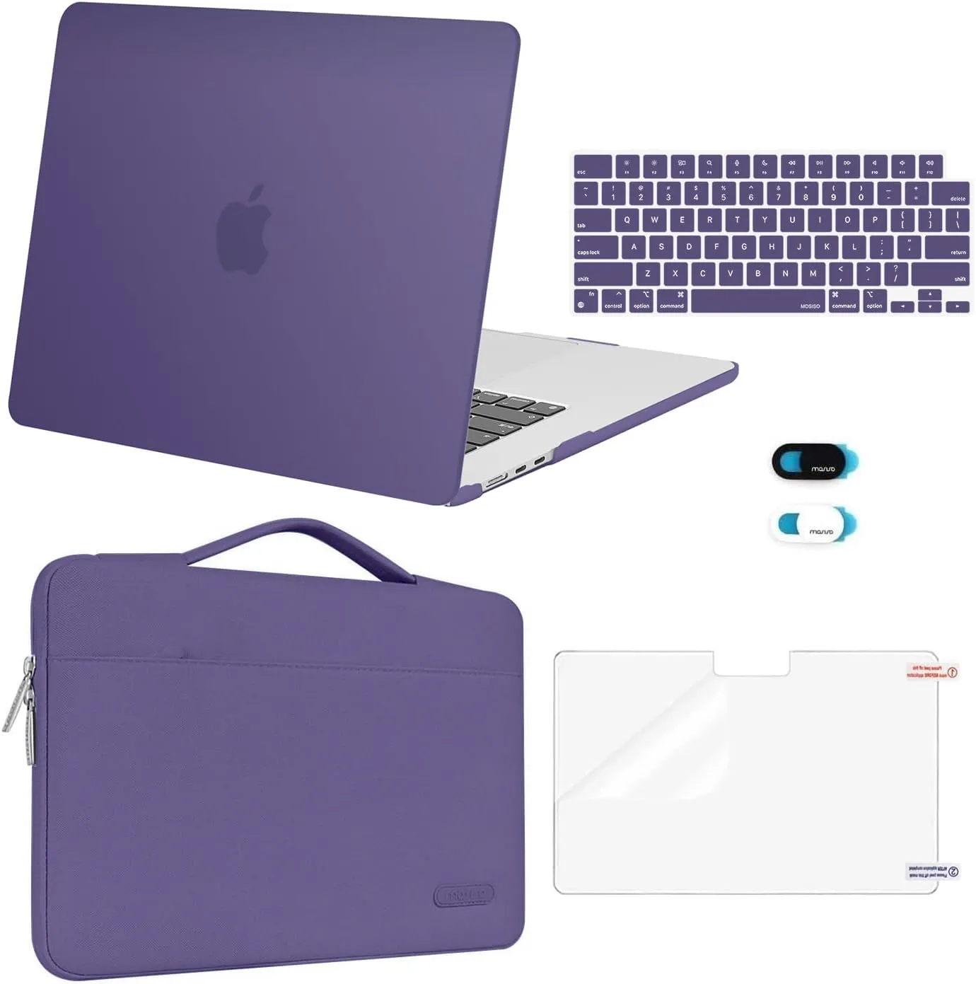 MOSISO Compatible with MacBook Air 15 inch Case 2025 2024 2023 Release M4 A3241 M3 A3114 M2 A2941, Plastic Hard Shell&Carrying Sleeve Bag&Keyboard Cover&Webcam Cover&Screen Protector, Imperial Purple