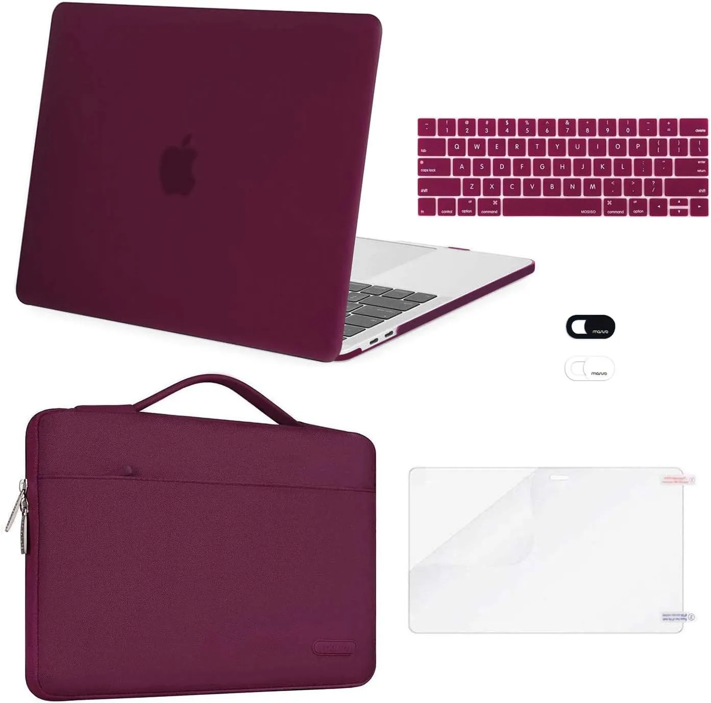 MOSISO Compatible with MacBook Pro 13 inch Case M2 2025, 2024, 2023-2016 A2338 M1 A2251 A2289 A2159 A1989 A1708 A1706, Plastic Hard Case&Bag&Keyboard Skin&Webcam Cover&Screen Protector, Marsala Red