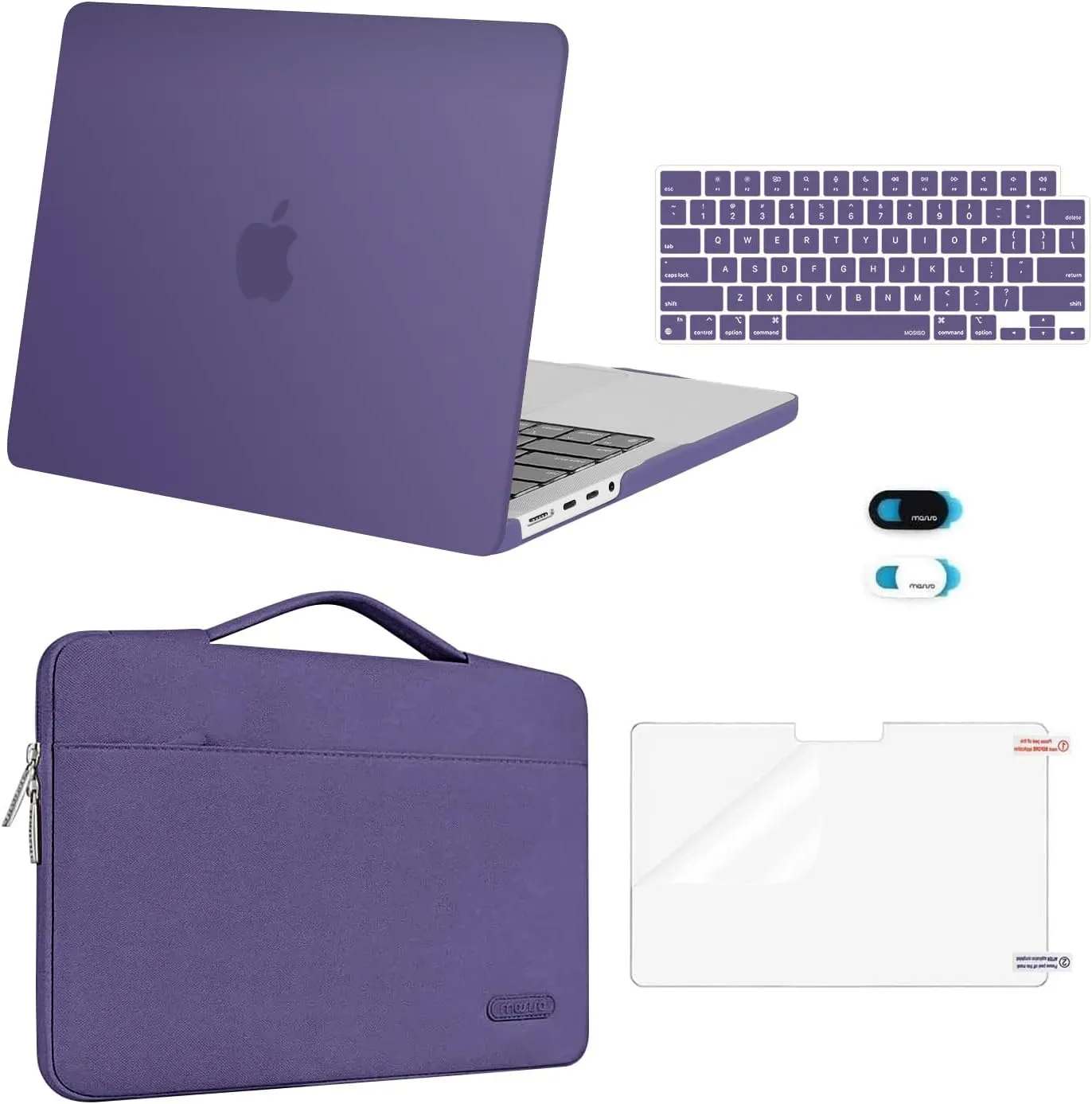MOSISO Compatible with MacBook Pro 14 inch Case 2025 2024 2023 2022 2021 M4 M3 M2 M1 A3112 A3185 A3401 A2918 A2992 A2779 A2442, Hard Case&Bag&Keyboard Cover&Webcam Cover&Screen Film, Imperial Purple