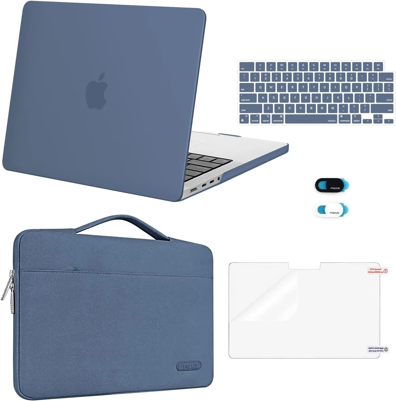 MOSISO Compatible with MacBook Pro 14 inch Case 2025 2024 2023 2022 2021 M4 M3 M2 M1 A3112 A3185 A3401 A2918 A2992 A2779 A2442, Hard Case&Bag&Keyboard Cover&Webcam Cover&Screen Film, Steel Blue