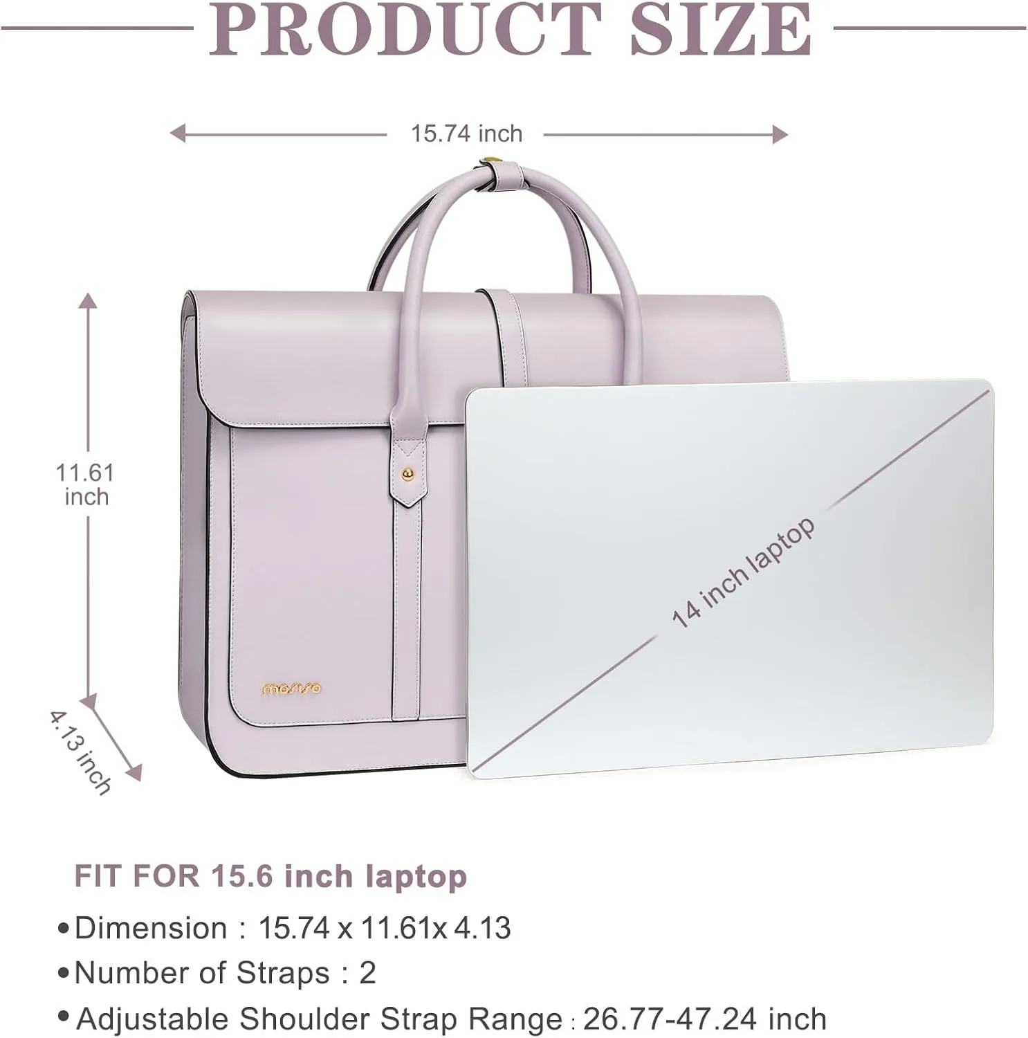 MOSISO Laptop Bag for Women, 13-14 inch PU Leather Laptop Shoulder Bag Convertible Backpack, 13.3 inch Messenger Bag Casual Handbag Work Briefcase Travel Computer Bag with Bowknot, Dusty Lilac