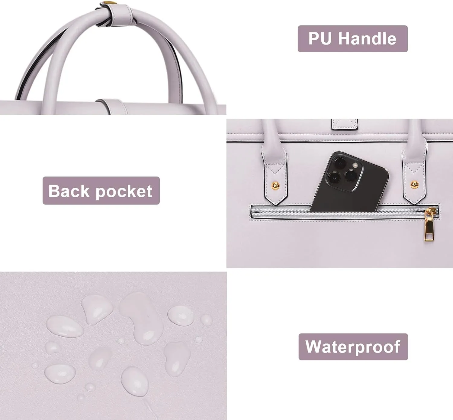 MOSISO Laptop Bag for Women, 13-14 inch PU Leather Laptop Shoulder Bag Convertible Backpack, 13.3 inch Messenger Bag Casual Handbag Work Briefcase Travel Computer Bag with Bowknot, Dusty Lilac