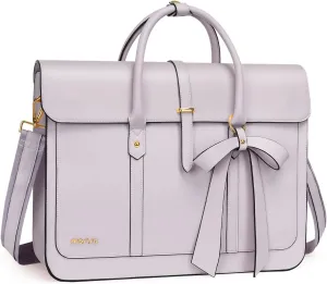 MOSISO Laptop Bag for Women, 13-14 inch PU Leather Laptop Shoulder Bag Convertible Backpack, 13.3 inch Messenger Bag Casual Handbag Work Briefcase Travel Computer Bag with Bowknot, Dusty Lilac