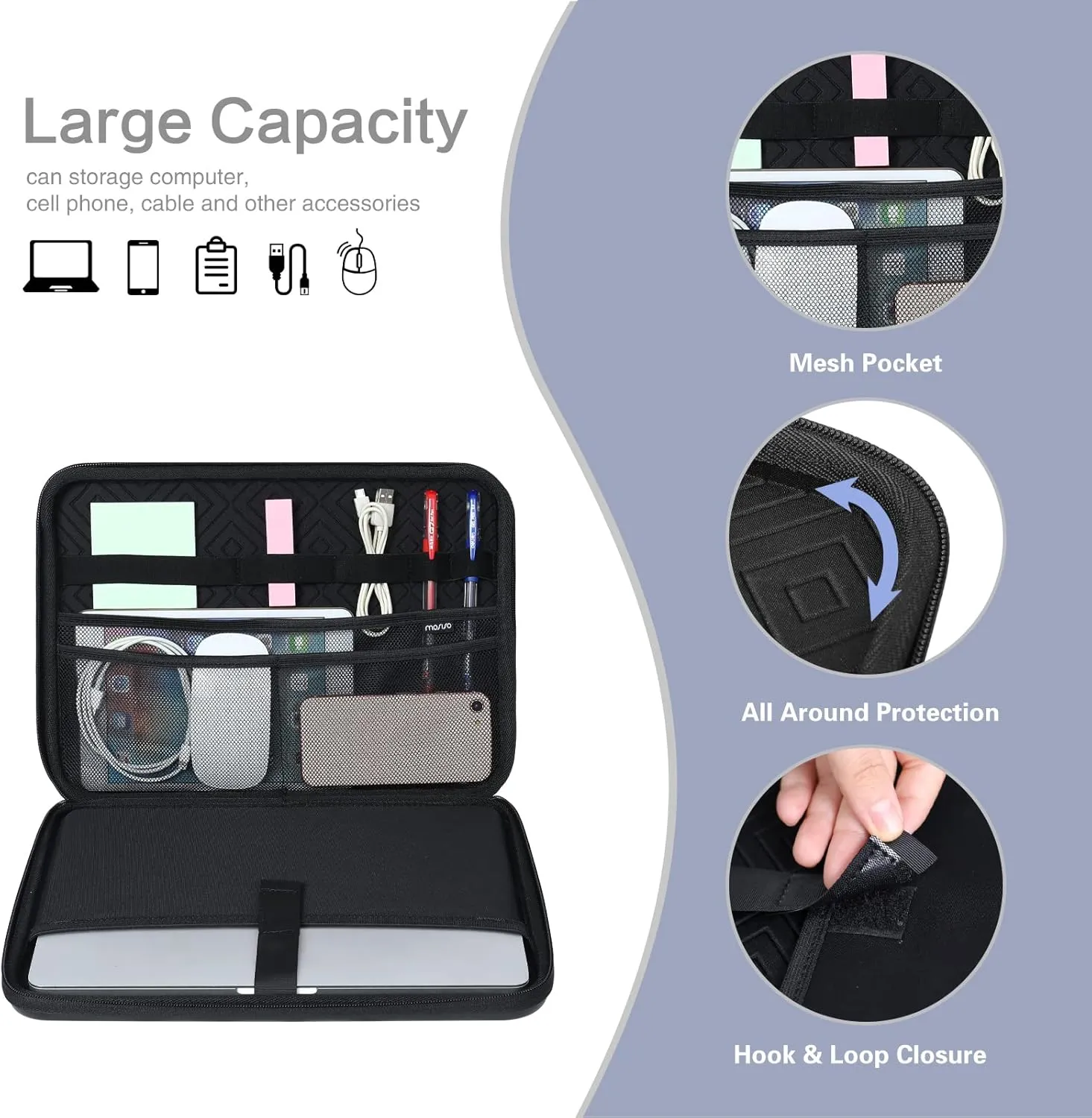 MOSISO Laptop Shoulder Bag Compatible with MacBook Air 13 inch M4 M3 M2 M1 / Pro 13 M2 M1, Waterproof Shockproof Carrying Case Bag, Black