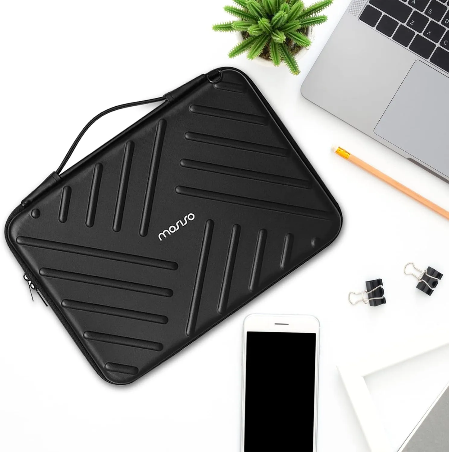 MOSISO Laptop Shoulder Bag Compatible with MacBook Pro 14 inch 2023 2022 2021 Release M3 A2918 A2992 M2 A2779 M1 A2442 Pro/Max Chip, Waterproof Shockproof Diagonal Stripe Case Bag, Black