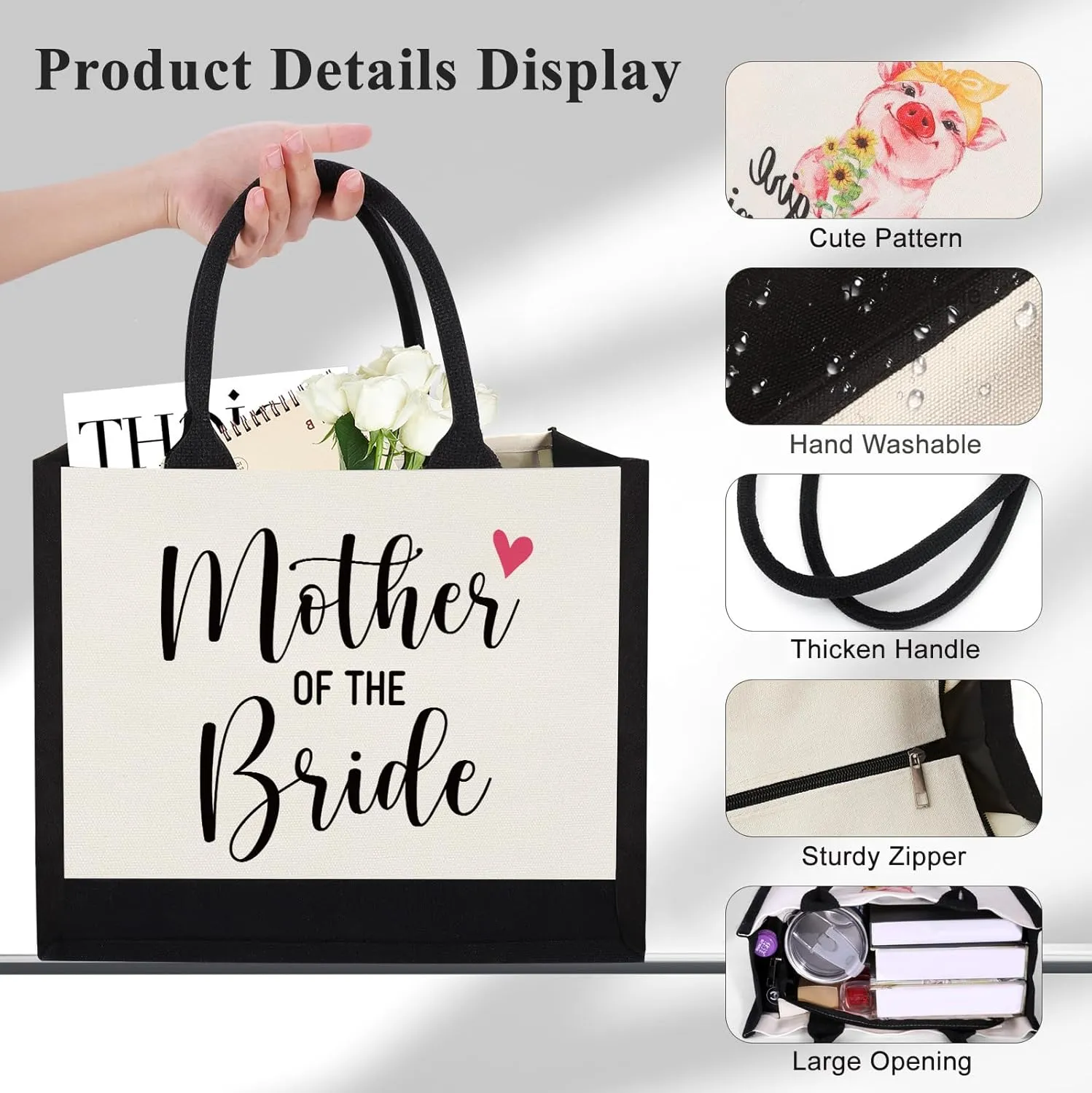 Mother of the Bride Gifts for Wedding Day from Bride Groom, Bridal Shower Gifts, Mother of the Groom Tote Bag Reusable Grocery Bags