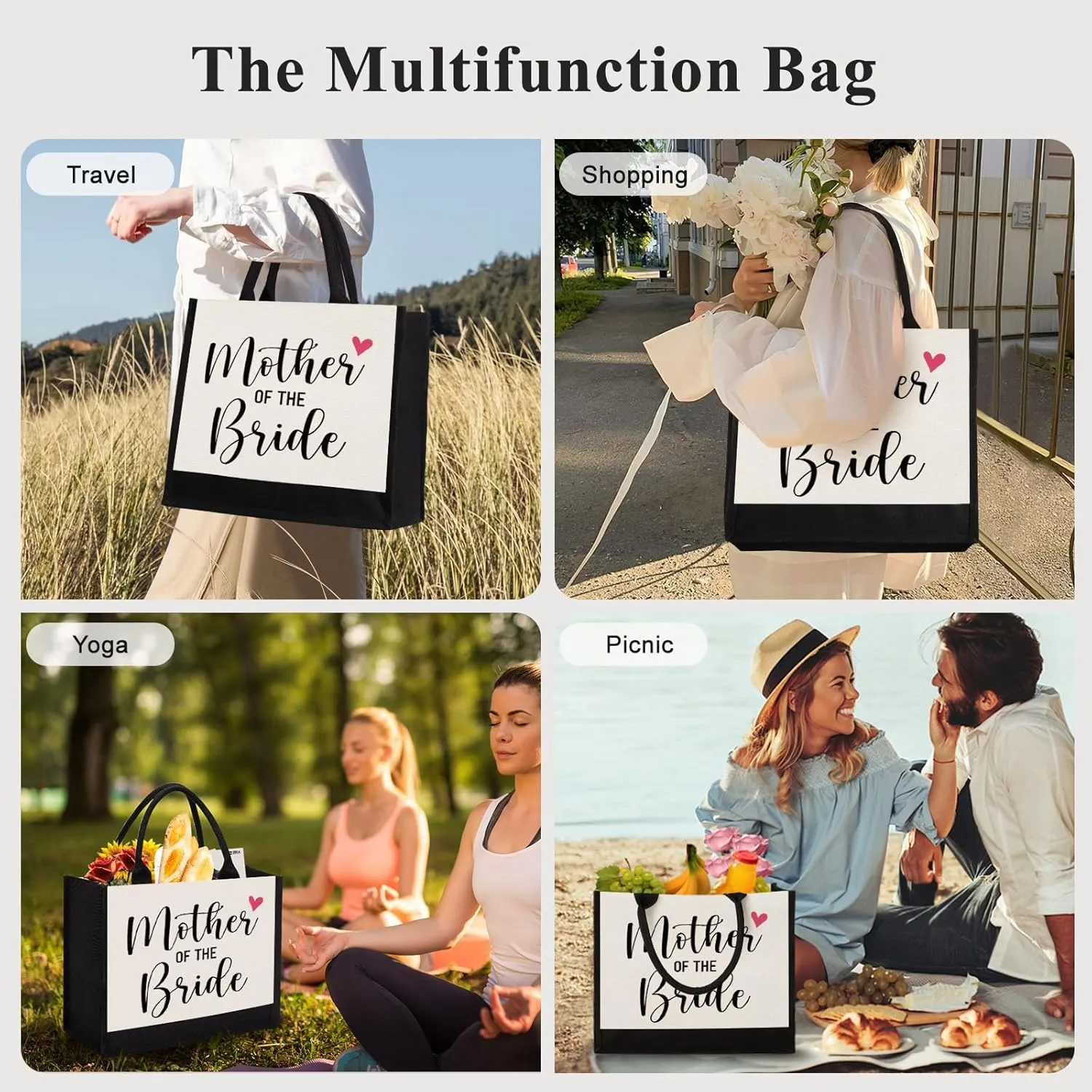 Mother of the Bride Gifts for Wedding Day from Bride Groom, Bridal Shower Gifts, Mother of the Groom Tote Bag Reusable Grocery Bags