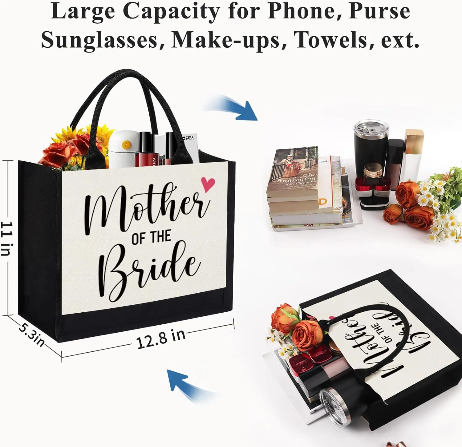 Mother of the Bride Gifts for Wedding Day from Bride Groom, Bridal Shower Gifts, Mother of the Groom Tote Bag Reusable Grocery Bags