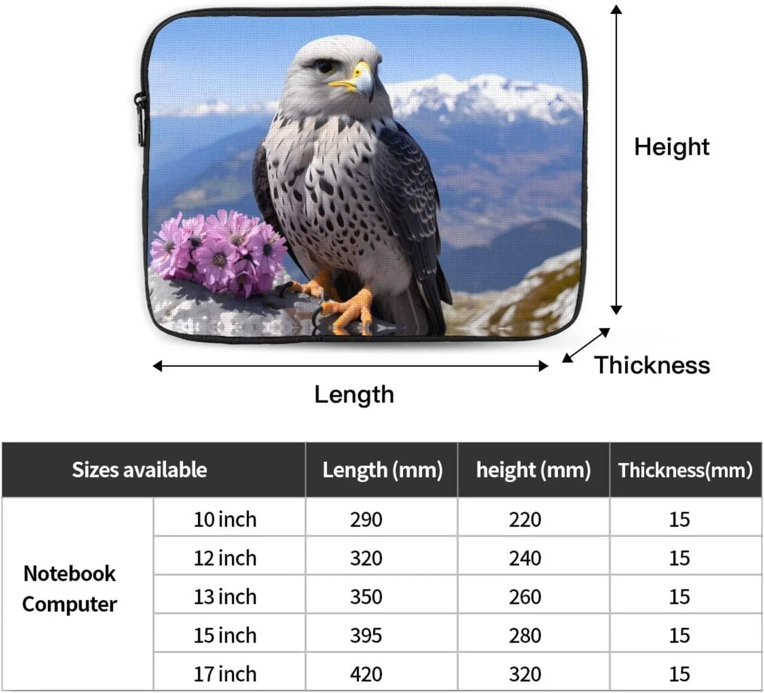 Mountain Top Falcon Pattern Shockproof Portable Laptop 17 inch Sleeve Bag for Men and Women - Ideal for Business Travel, School, and Daily Use