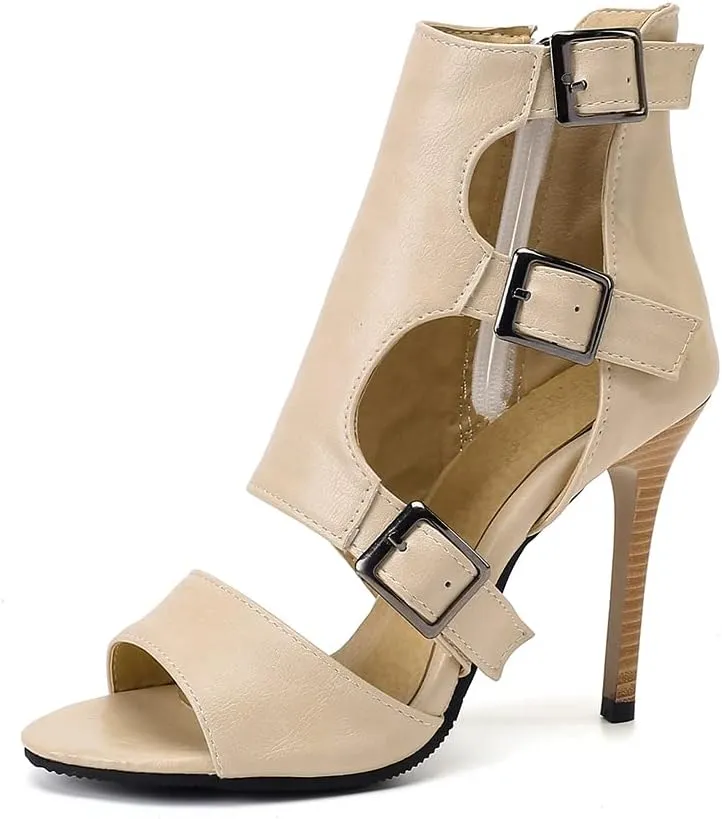 MRKEWUNEY High Heel Booties for Women Peep Toe Lace Up Pumps Summer Fashion Booties for Women