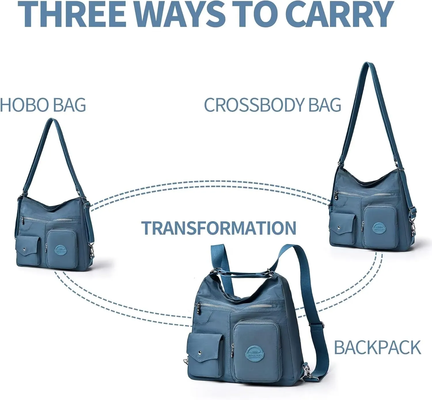 Multipurpose Hobo Purse for Women with Antitheft RFID, Waterproof Nylon Crossbody Bag Shoulder Handbag, Convertible Backpack
