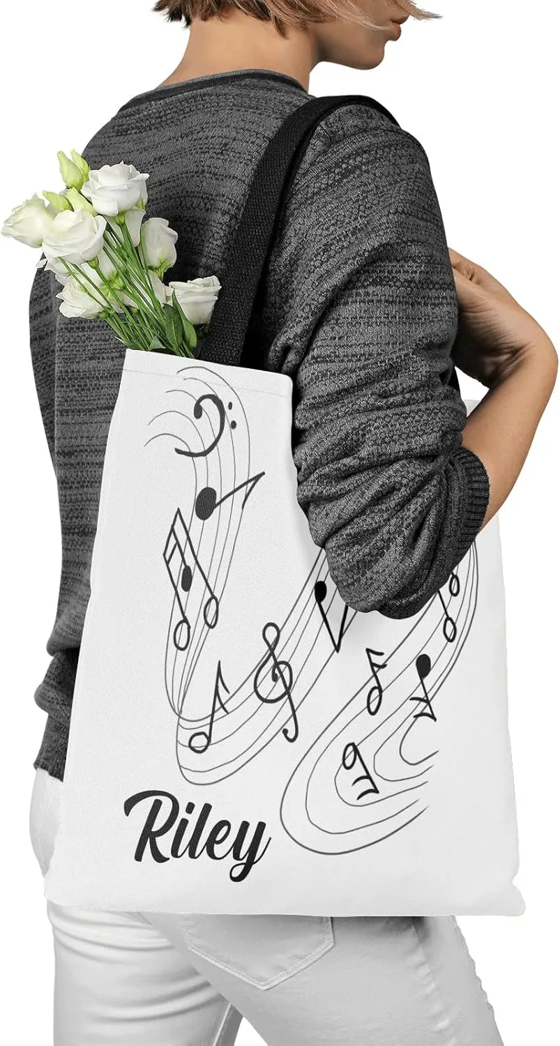 Music Notes Personalized Canvas Tote Bags, Reusable Bags for Shopping,Travel,School Handbag Gift