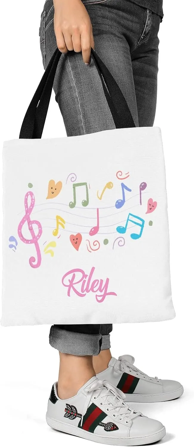 Music Notes Personalized Canvas Tote Bags, Reusable Bags for Shopping,Travel,School Handbag Gift