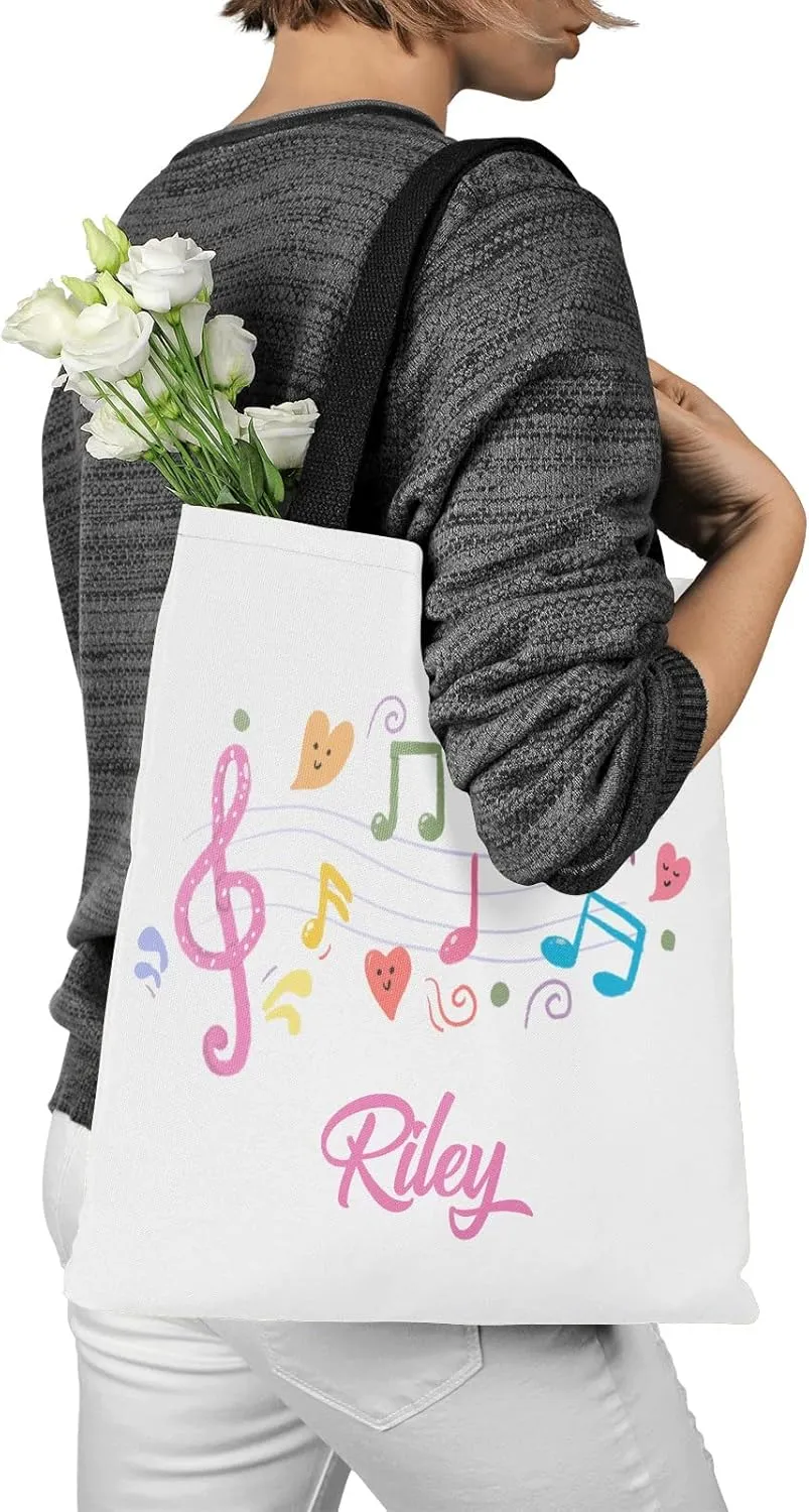 Music Notes Personalized Canvas Tote Bags, Reusable Bags for Shopping,Travel,School Handbag Gift