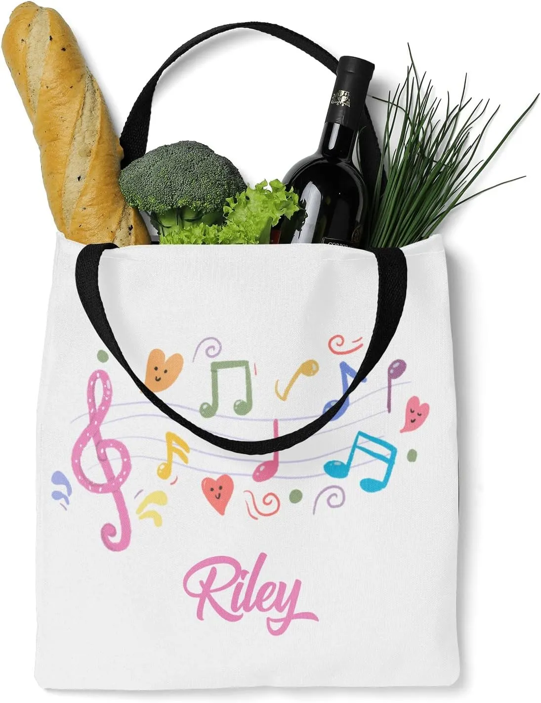 Music Notes Personalized Canvas Tote Bags, Reusable Bags for Shopping,Travel,School Handbag Gift