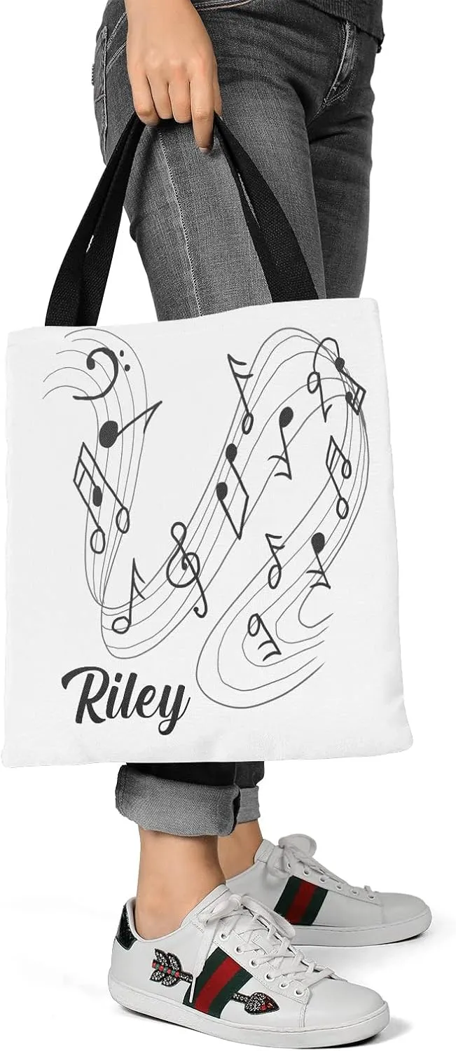 Music Notes Personalized Canvas Tote Bags, Reusable Bags for Shopping,Travel,School Handbag Gift