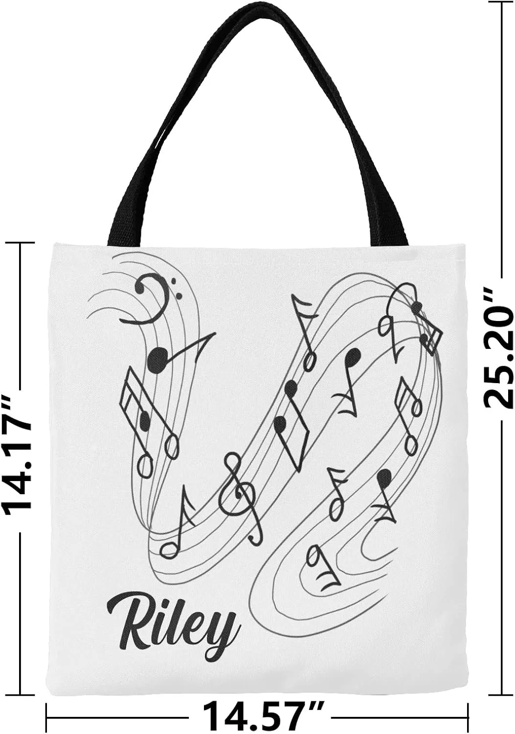 Music Notes Personalized Canvas Tote Bags, Reusable Bags for Shopping,Travel,School Handbag Gift