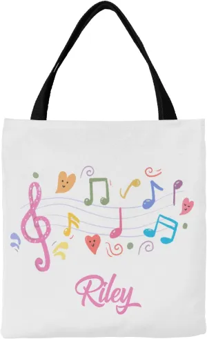 Music Notes Personalized Canvas Tote Bags, Reusable Bags for Shopping,Travel,School Handbag Gift